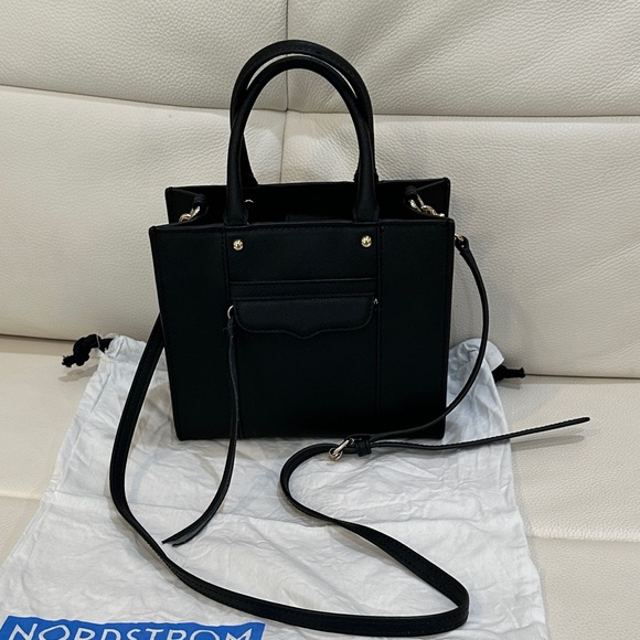 REBECCA MINKOFF Mini MAB Black/Gold Shoulder Bag Crossbody Leather Tote - Picture 3 of 14